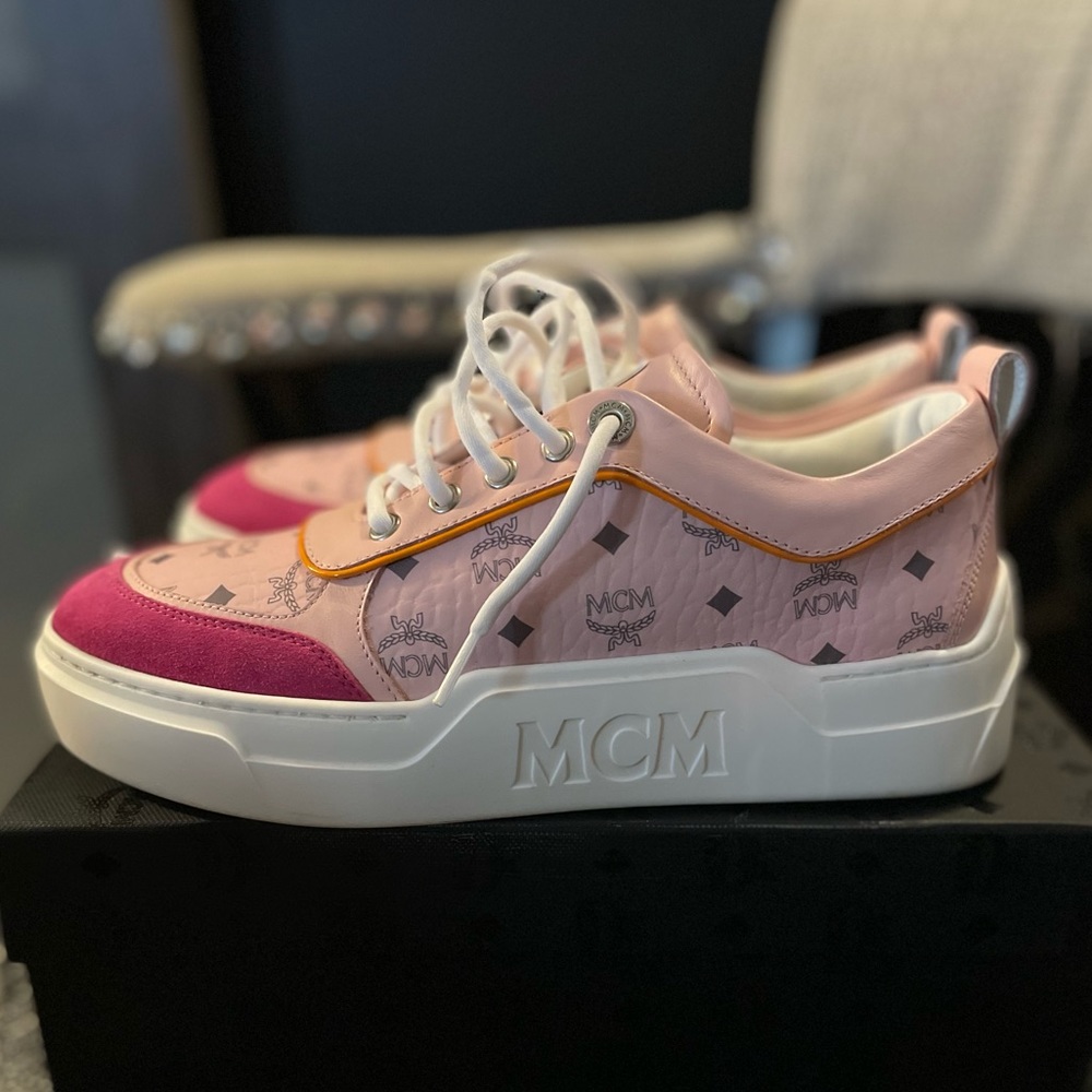 MCM Pink Women’s Skyward Low Top Platform Sneakers (leather with suede tip)